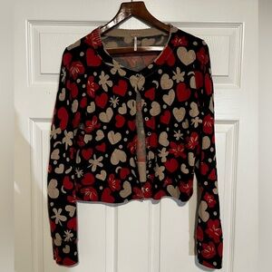 Free People Floral Knit Sweater in Pink and Cream